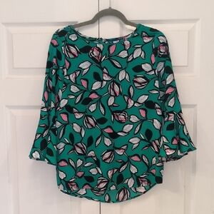 Apt. 9 Teal and Pink Leaf Print Blouse
